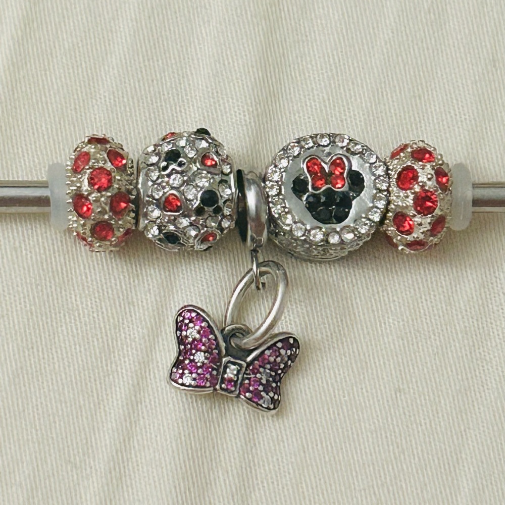 Minnie Charm Bead Jewelry fits Pandora Style Bracelets, 925 Silver Disney